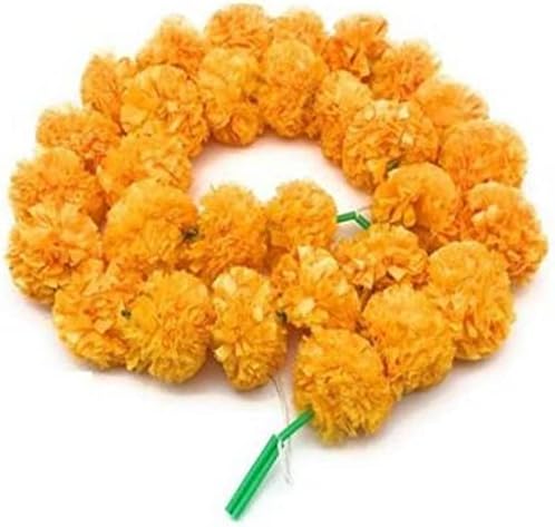 Indian Wholesale 4-5 feet Flower Marigold Garland Christmas Festival |Indian/American Wedding Party Mantle Decoration, Faux Garlands Wedding Garland, Diwali Decoration, Spring Bush Floral (Mango, 5)