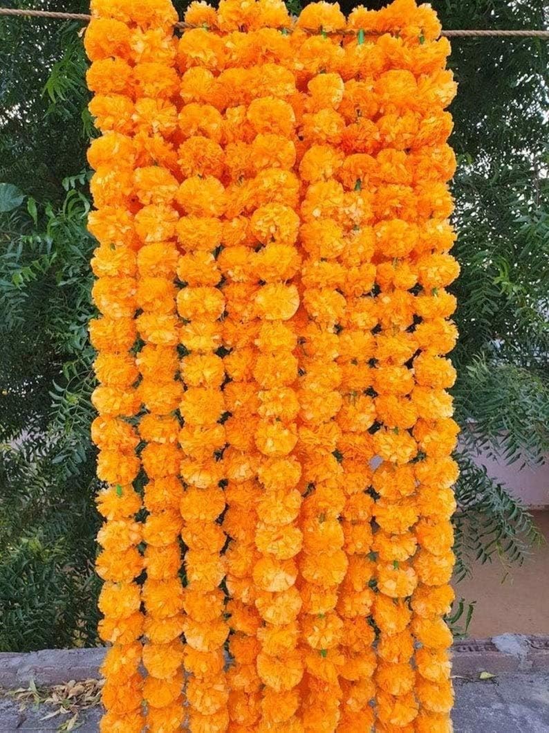 Indian Wholesale 4-5 feet Flower Marigold Garland Christmas Festival |Indian/American Wedding Party Mantle Decoration, Faux Garlands Wedding Garland, Diwali Decoration, Spring Bush Floral (Mango, 5)