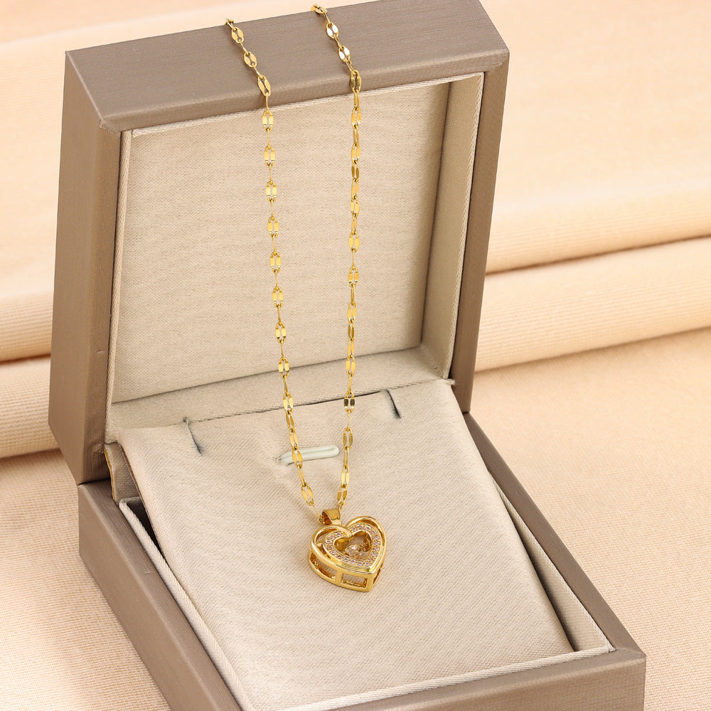 Double-layer Love Necklace With Rhinestones Pendant Fashion Jewelry woman