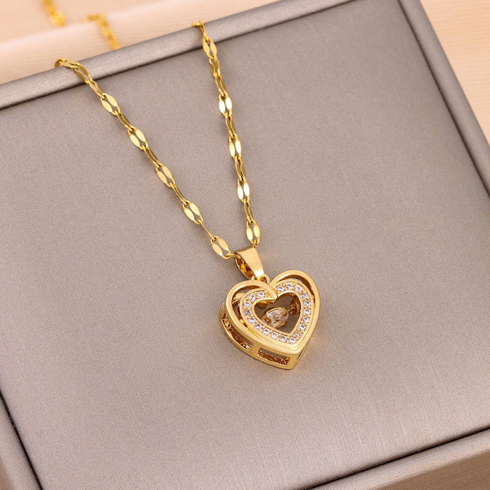 Double-layer Love Necklace With Rhinestones Pendant Fashion Jewelry woman