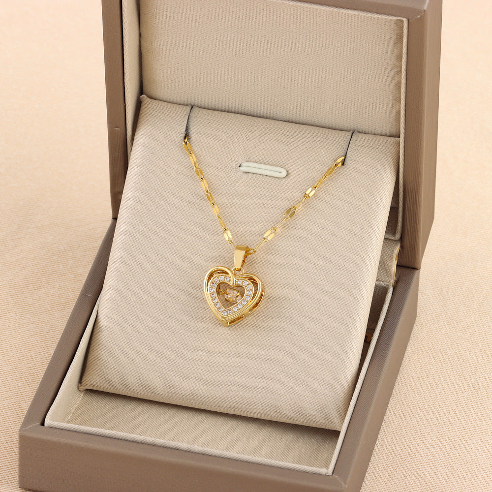 Double-layer Love Necklace With Rhinestones Pendant Fashion Jewelry woman